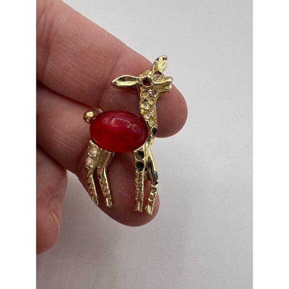 Jelly Belly Vintage Set of 2 Deer Brooches Pins Metal Rhinestones Unsigned - Picture 4 of 11